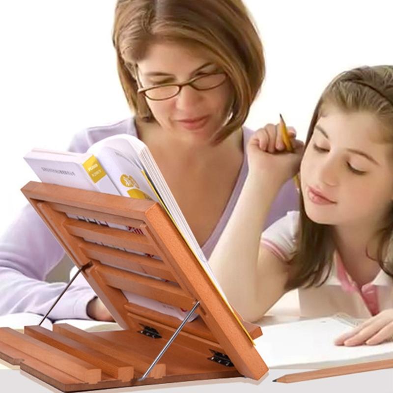 Support de lecture pliable en bois peu encombrant avec clip pour page, angles réglables, support pour manuel, partitions de musique, livre de cuisine
