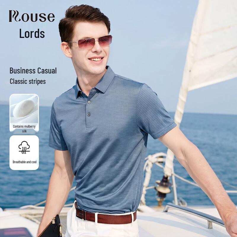 Lorz Men s Acetate & Silk Blend Striped Polo T-Shirt XL