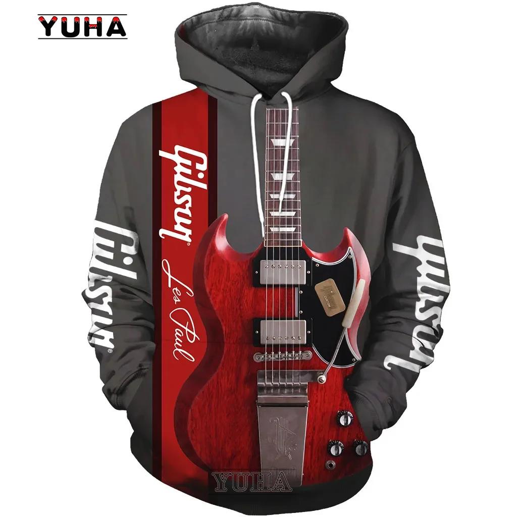 Mens 3d Guitar Printed Fashion Hoodie Daily European Size Sweatshirt Musical Moletom Female Psychedelic Clothes Wholesaler