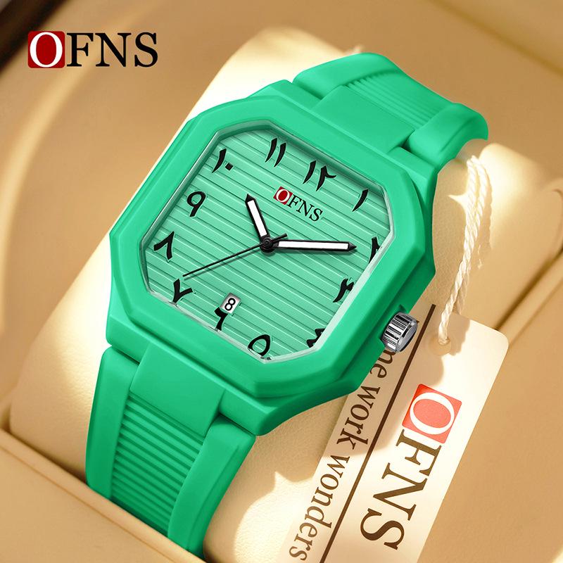 OFNS Quartz Watch: Student Style, Calendar, Square Dial, Arabic Numerals, Luminous, Waterproof, Middle Eastern Bestseller