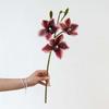 Silk Material Faux Flower 3 Heads Design Artificial Flower Stem Simulated Orchid  Tea Room Decor