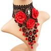 Gargantilla de Encaje Negra de Moda Euroamericana con Colgante de Lágrima de Flor de Rosa