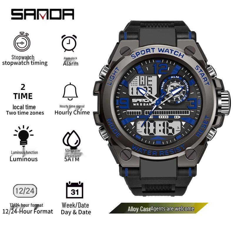 Sanda Youth Tactical Luminous Multifunction Waterproof Men's Electronic Watch