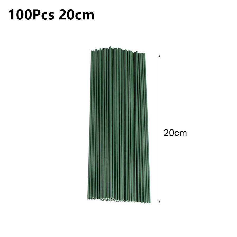 100Pcs/lot 15/20/25/30/40cm Artificial Green Flower Stems DIY Floral Material Wire Stem Handmade Flexible Iron Garden Accessoies