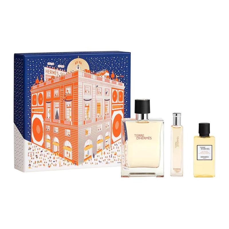 Hermes HERMESTERRE D Набор подарочный парфюмерный Eau de Toilette EDT + + 29809939 TERRE D Hermes-Парфюм 100 мл + гель для душа 40 мл + парфюм 15 мл коричневый