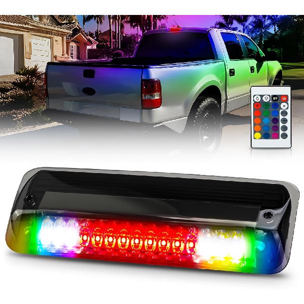 

Bestview Multi-Color RGB LED High Mount Stop Light Compatible with 2009-2014 Ford F-150, Third Brake Light w/Remote Control, 16 Color Lighting Smoked For 04-08 3rd brake light