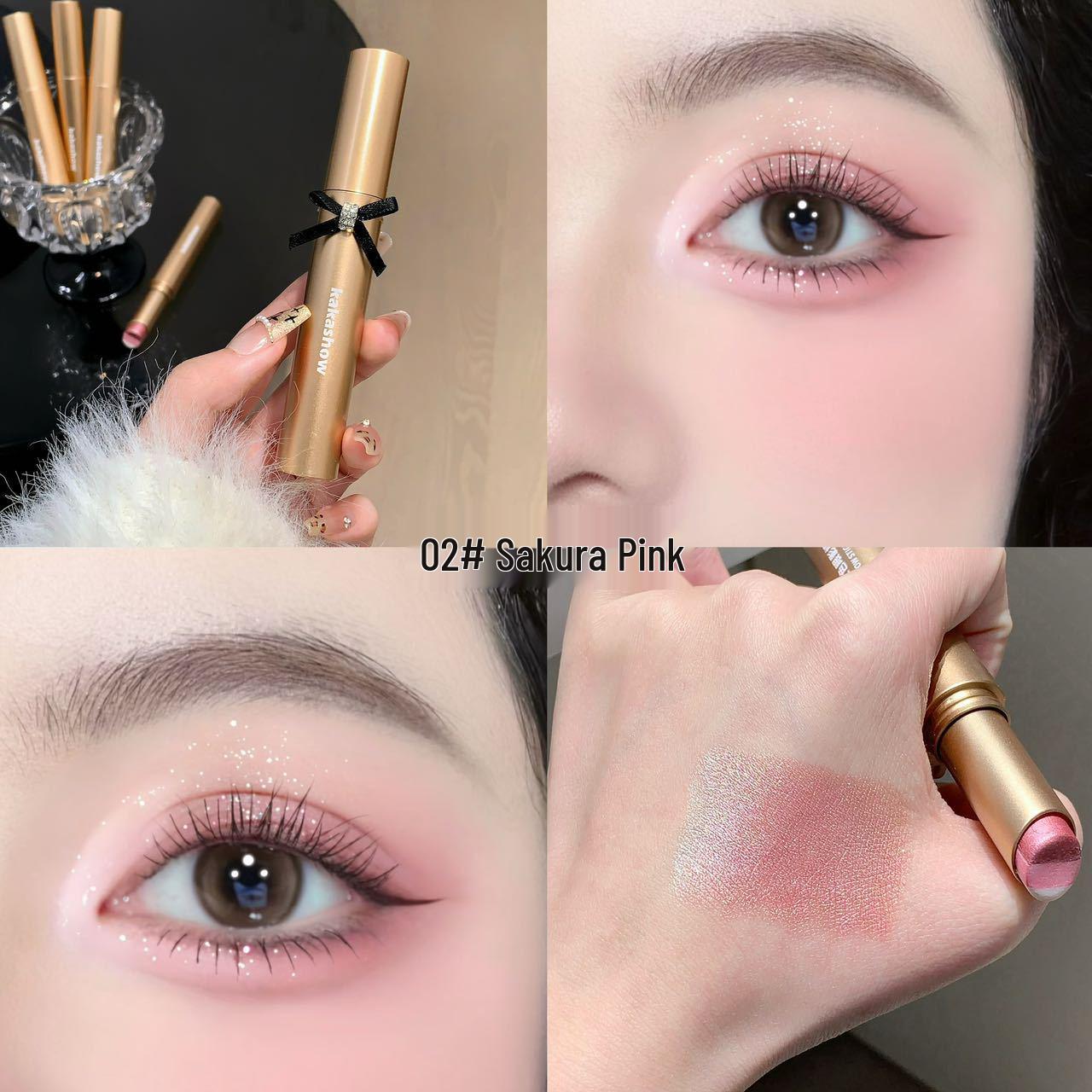 Kakashow Three-Color Gradient Shimmer Eyeshadow Stick - Earth Tone Highlights for Easy, One-Swipe Application 3.5g