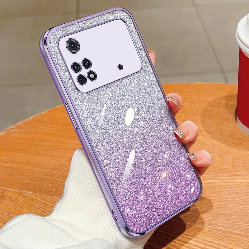 KEYSION Luxury Plating Glitter Phone Case for Xiaomi POCO M4 Pro 4G 5G Transparent Soft TPU Shockproof Back Cover for POCO M4 Pro 5G