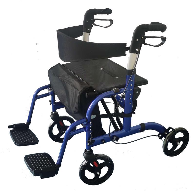 Lightweight Foldable Four-Wheel Walker with Seat and Shopping Trolley for Seniors