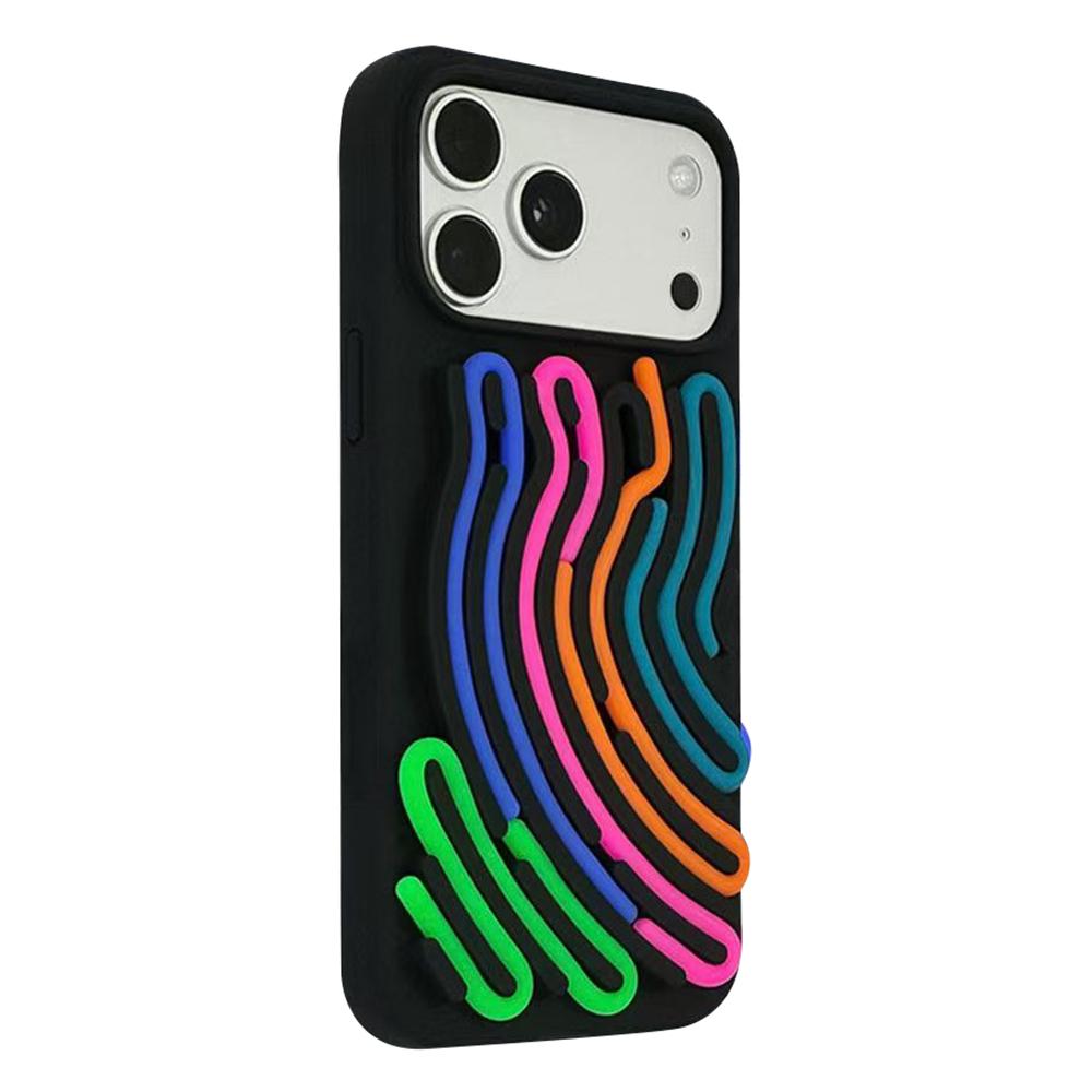For iPhone 17 Pro Case 3D Stress Relief DIY Colorful Bar Silicone PC Phone Cover Arc Stripe