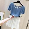 Sırtı Açık Tişört Kadın İlkbahar/Yaz Slim Fit Örme Kısa Kollu Tişört Buz İpek Tişört Örme Üst