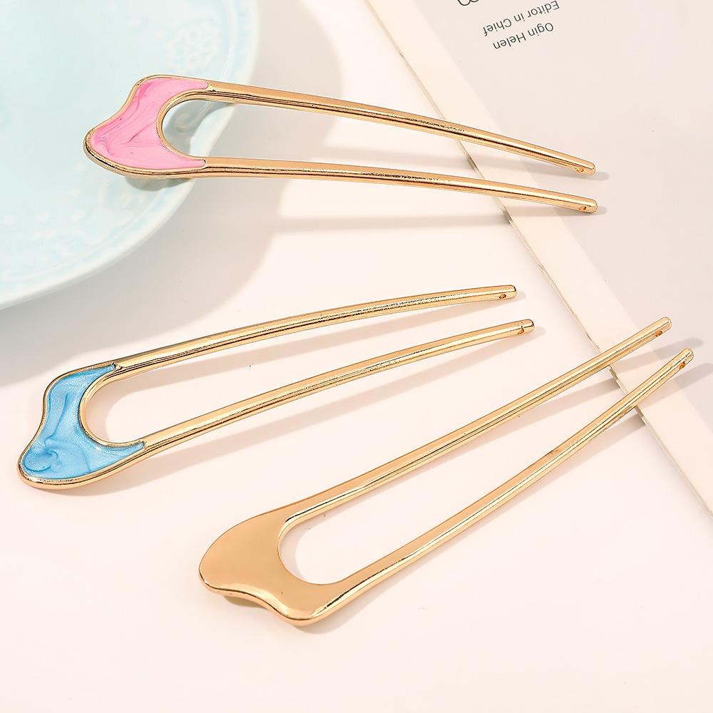 Metal U Shaped Hair Stick for Women Girls Silver Gold Color Vintage Elegant Shell Enamel Ponytail Hairpin Female Headwear Gifts