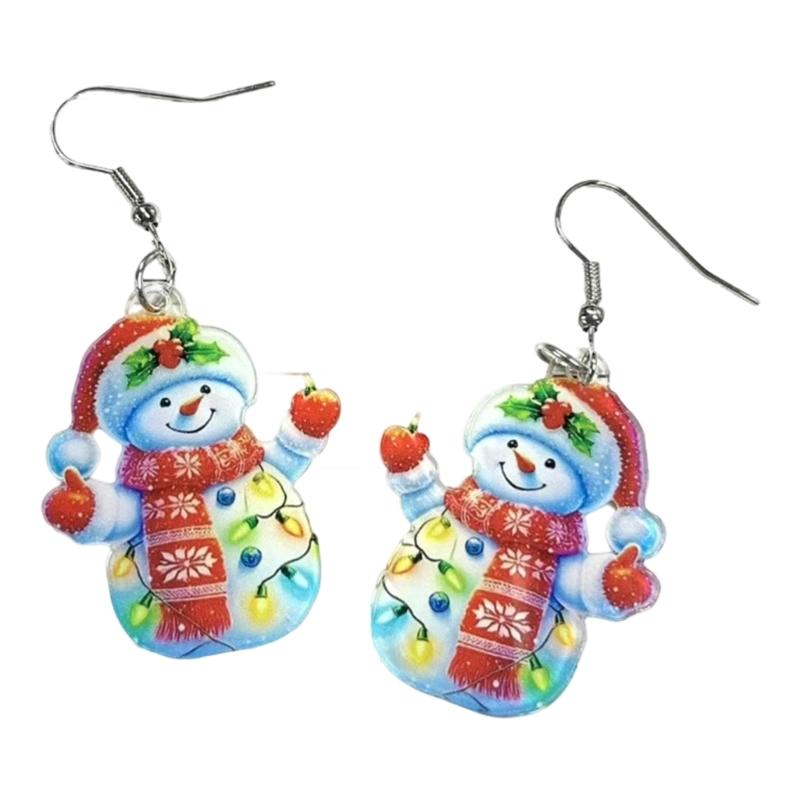 Stylish Snowman Ear Jewelry Acrylic Texture Party Earrings Fashion Geometric Pendant Accessories for Party and Daily