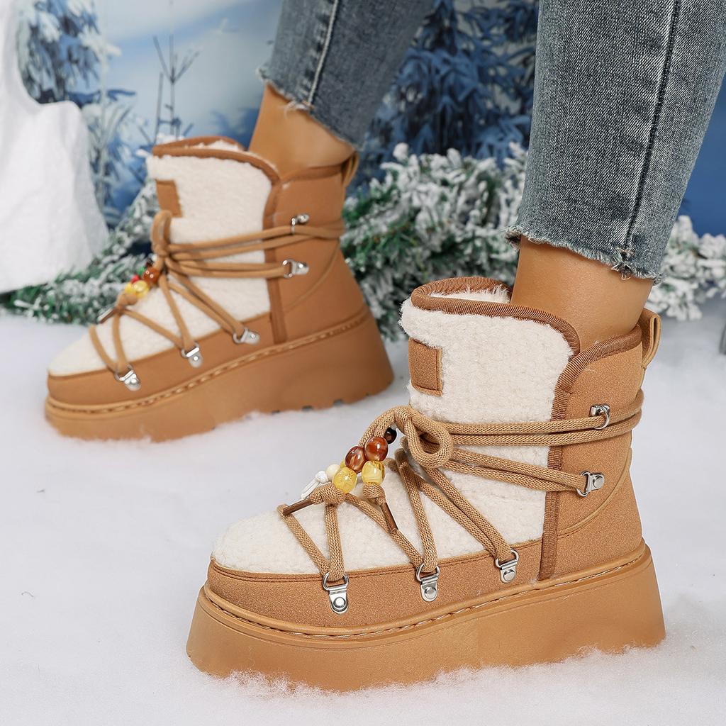 Botas de Nieve de Ante con Cuentas de Ancho Especial para Mujer, Botines con Plataforma para Aumentar la Altura, Botas de Invierno al Por Mayor para Mujer