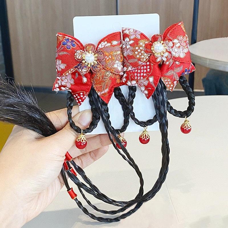 Red New Year Hanfu Hair Clips for Girls - Chinese Style Floral Headwear