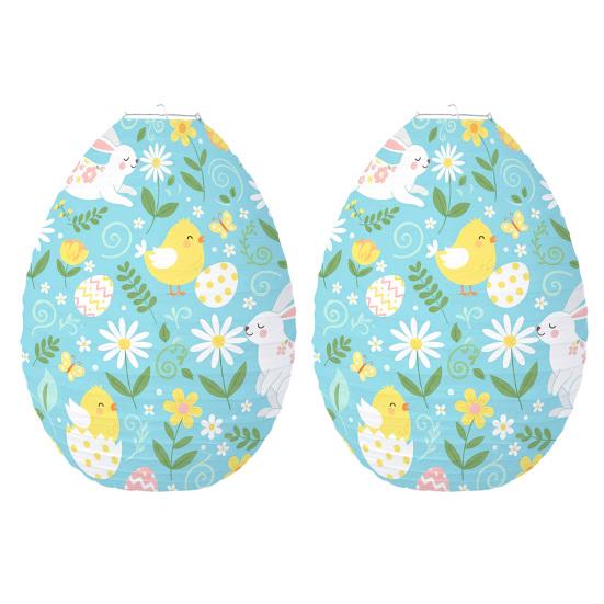 Easter Egg Paper Lantern Bunny Chick Flower Pattern Egg Shaped Hanging Lantern for Easter Party Home Decor