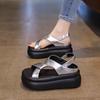 Thick-soled heightening sandals for summer wear New silver muffin with skirt Casual Roman beach shoes
