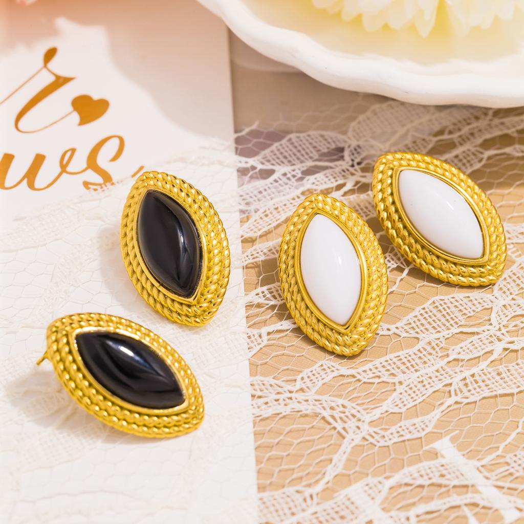 Rhombus Natural Stone Earrings for Women - Hypoallergenic 18K Gold Plated Stainless Steel - Elegant Geometric Earrings for Women