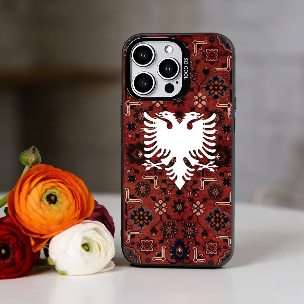 A-Albanian Flag Eagle Phone Case For iPhone 17,16,15,14,13,12,11 Plus,Pro Max,XS,Colorful Silver Phone case Funda Cover iPhone16