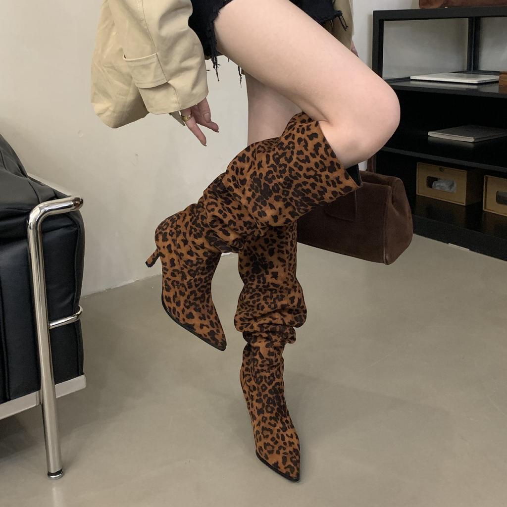 Autumn and winter stacking boots long women's boots pointed head thin high heel wide boots thin high knight boots
