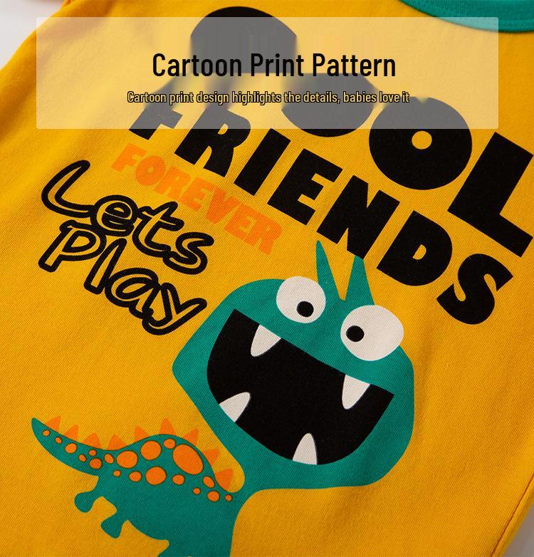 2026 Summer Children's Dinosaur T-shirt: Cartoon Design, Short-Sleeve, Pure Cotton, Round Neck, Korean Style for Boys