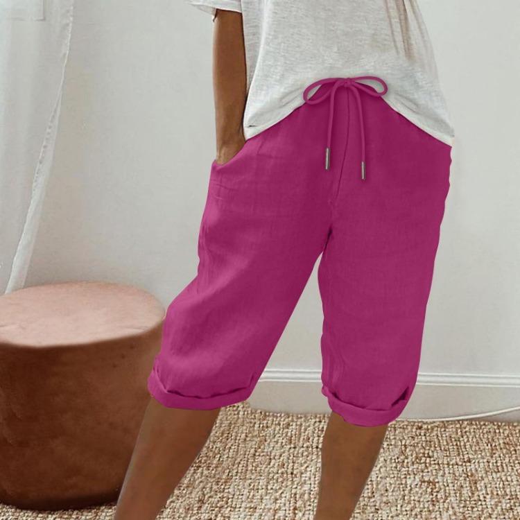 High Waisted Linen Shorts for Women Casual Drawstring Pants with Pockets