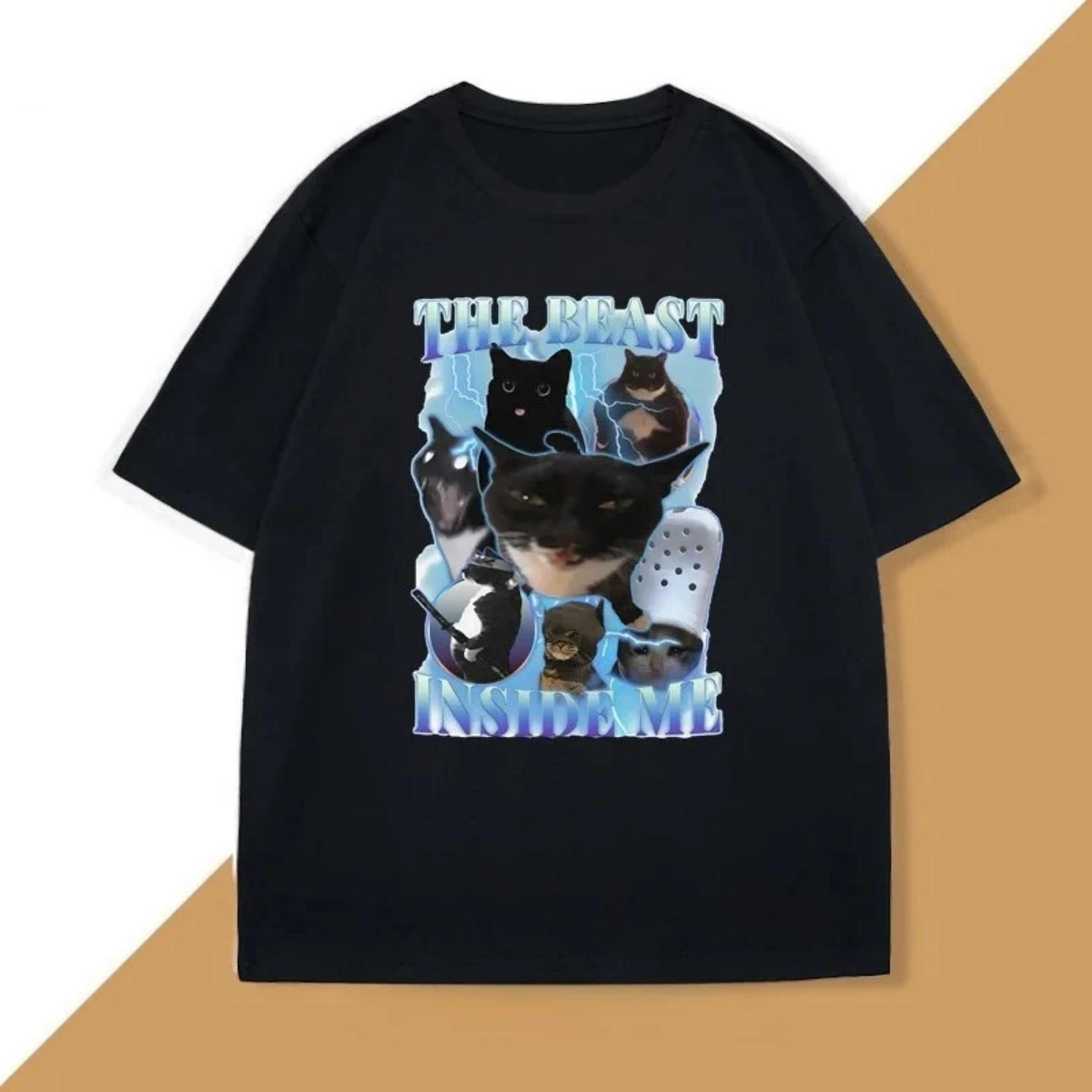 

The Beast in Me 90s Retro Funny Cat Meme T-Shirt Womens Cat Lover T-Shirt Goofy Cat Short Sleeve Women Clothing Fashion Y2K Top XXXXXL