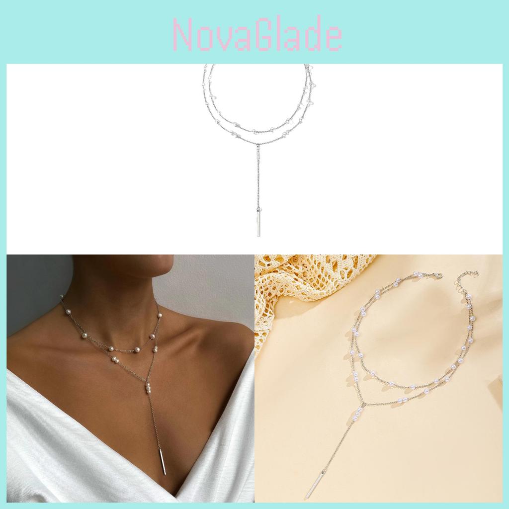 Perlenkette Feminines Schmuckaccessoire Langes mehrschichtiges Anhänger für Damen