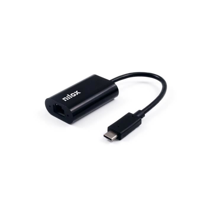 Adaptateur C à Ethernet - NILOX - NXADAP06 - 1 port RJ-45 - 1 port USB - Noir
