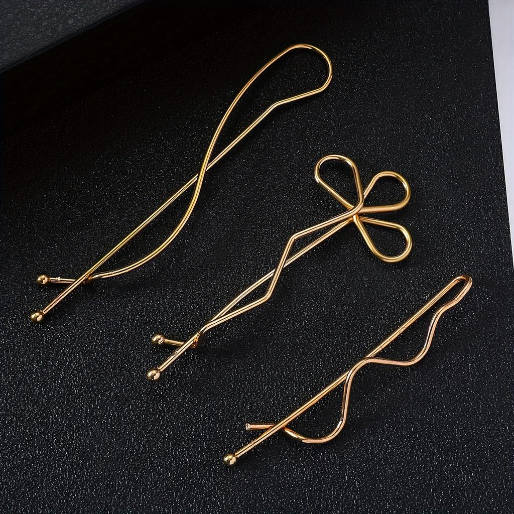Korean-Style Minimalist Alloy Golden-Tone Hair Clip - One-Piece Bar Shape with Twist Design for Bangs, Hairpin for Women, Cute Hair Clips
