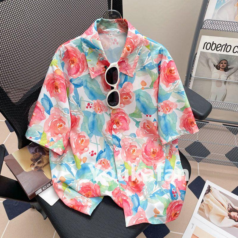 Women's Street Daily Shirt Summer Hawaiian Cartoon Print Casual Loose Shirts Short Sleeve Beach Loose Tops