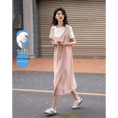 Robe d'été unie en coton pour femme avec bretelles françaises réglables