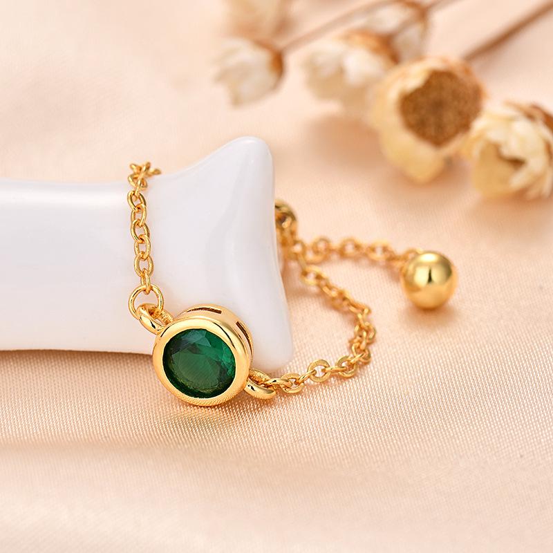 Women's Crystal Zircon Adjustable Gold Ring with Diamond Chain - European & American Niche Design