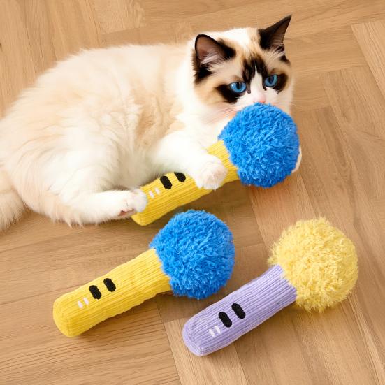 Plush Cat Chew Toy Squeaky Stuffed Microphone Kitten Teething Toy Cat Kicker Toy for Indoor Cats Solo Entertainment