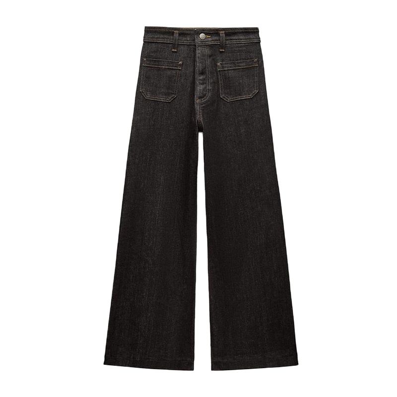 Spring New Women's Clothing Nautica Style Versatile Pocket Decoration High Waist Wide Leg Long Denim 8307049