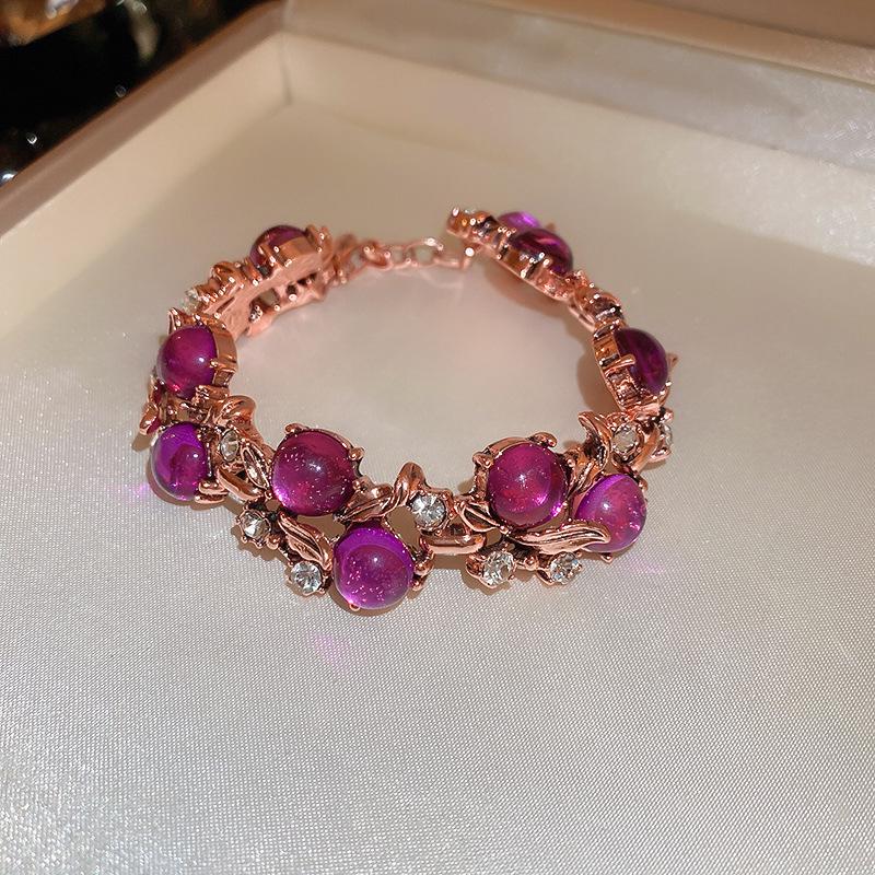 Vintage Rhinestone Flower Necklace & Bracelet Set - Elegant French Clavicle Chain for Autumn/Winter