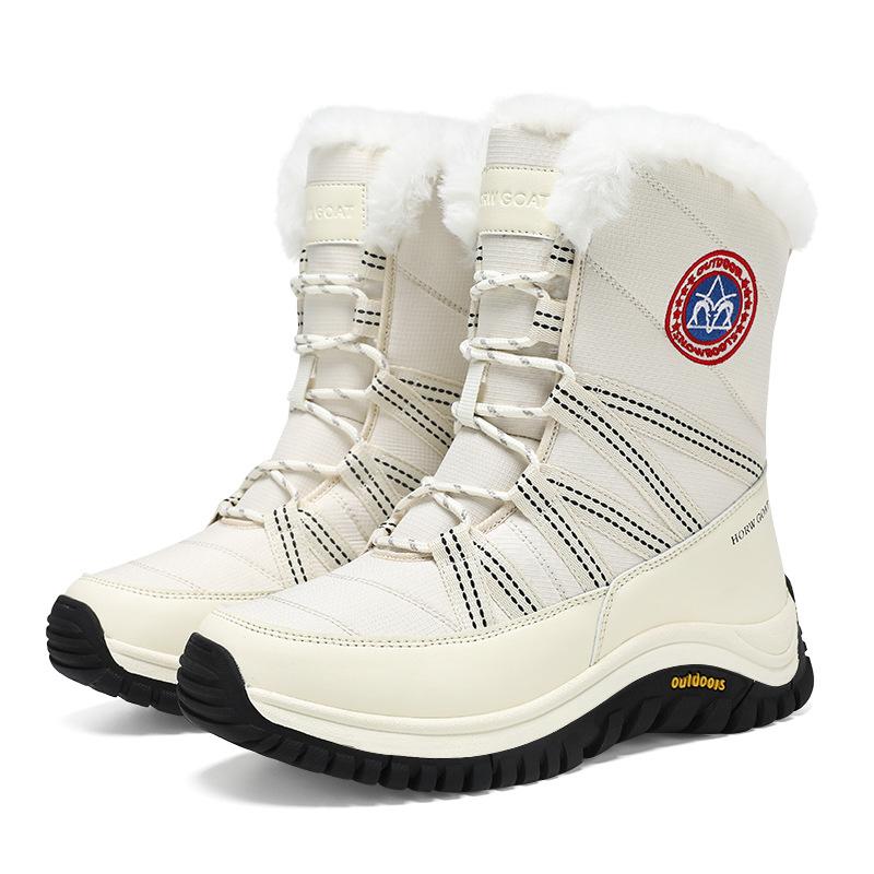 

Женская модная теплая не устающая ноги толстая подошва мягкая эластичная удобная амортизация водонепроницаемая нескользящая повседневная до середины икры зимняя обувь хлопковая обувь 40 бежевый