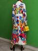 Elegantes Damen-V-Ausschnitt-Kleid mit Gürtel und Print - Modekollektion 2025