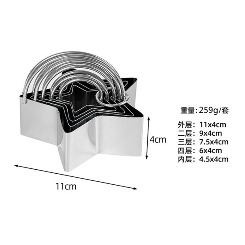 5 Pcs Set Stainless Steel Cake Mould Biscuit Cutters Round Waves Heart Shaped Stamp Embossing Moulds for Baking Decorating