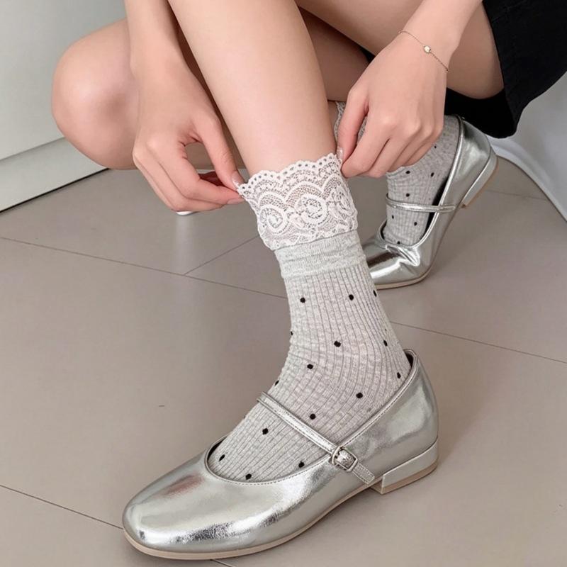 Summer Lightweight Lace Socks - Children's Mid-length Pure Cotton Polka Dot Pile Socks - Women's Breathable Women's Socks