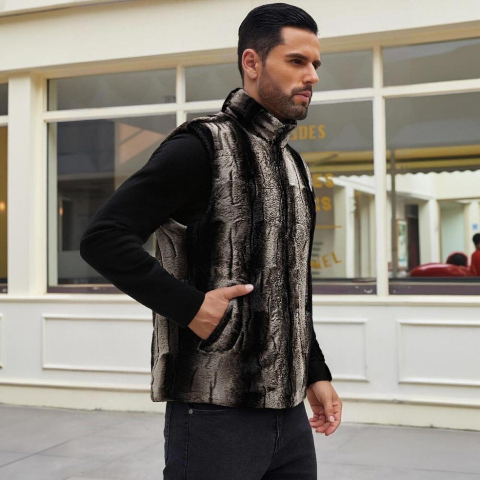 

Мужской повседневный и модный плюшевый жилет с принтом, мужская флисовая безрукавка на молнии со стоячим воротником S коричневый