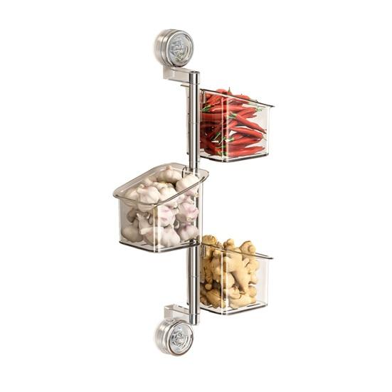Wandmontierter Küchenorganizer Saugnapf Aufbewahrungskorb Mehrstöckiger drehbarer Aufbewahrungsbehälter für Obst Gemüse Badezimmergebrauch