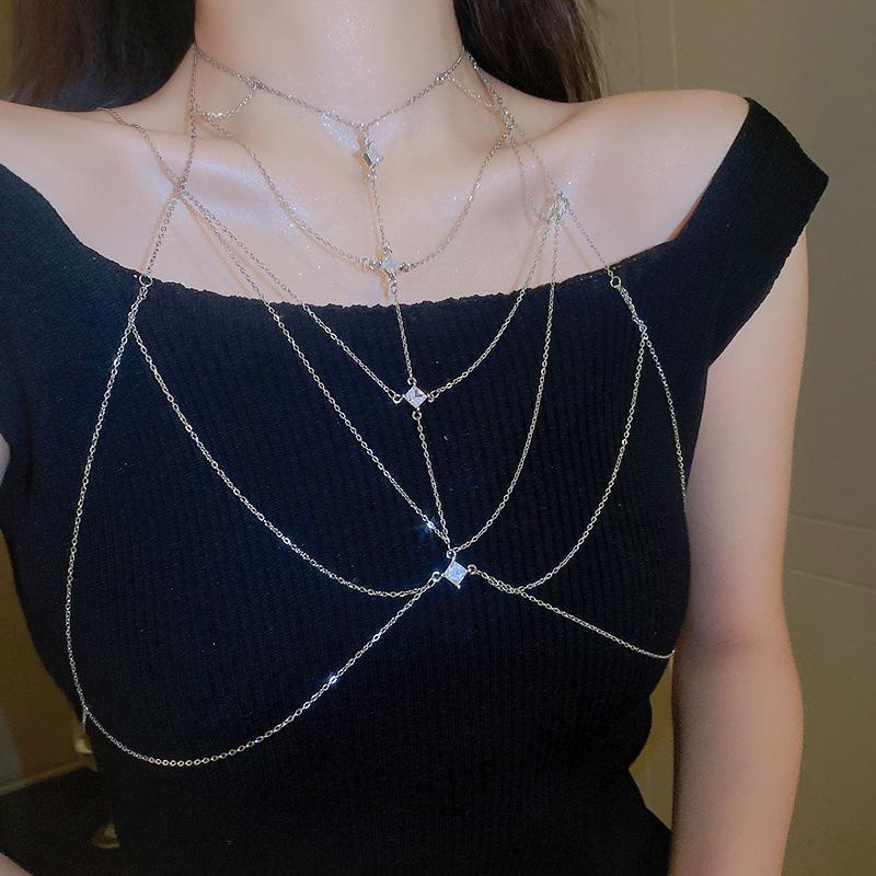 Zircon Geometric Multi-Layer Necklace - Niche Style, European & American Luxury Body Chain