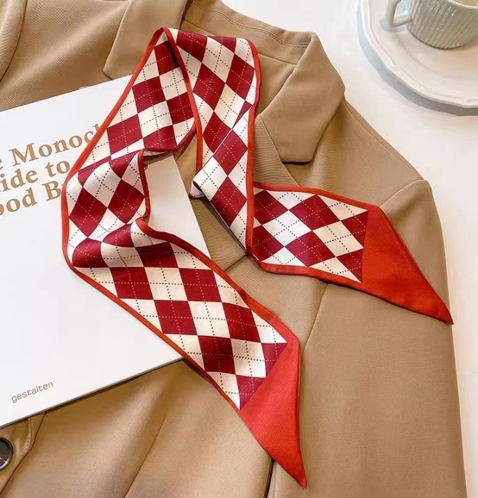 Fashion Printing Silk Hair Scarf for Women Chiffon Long Ribbon Ponytail Ties Headbands