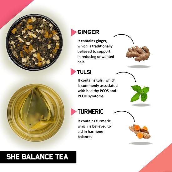 TEACURRY Pcos Čaj (Balení na 1 měsíc, 30 čajových sáčků) - Pomáhá s hormony, menstruací a váhou - Pcos Pcod Tea - She Balance Ginger Tea, 60 g