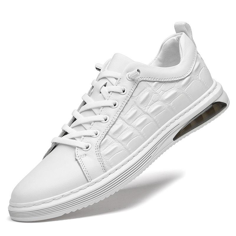 Men's Trendy Cross White Low-Top Cowhide Casual Shoes - Soft Sole, Korean Style