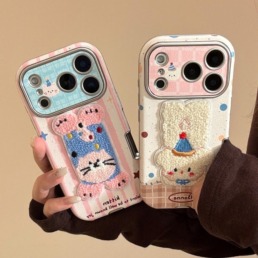Suitable for Autumn and Winter Iphone17promax Apple 16 Mobile Phone Case 15 Plush Cartoon Animals 13 Leather Mobile Phone Case