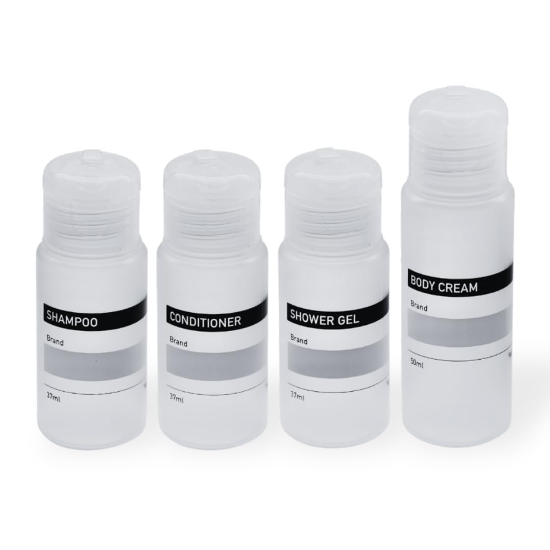 

Set of 4 Papagear Travel 37mL and Made in for Shower and Body Cream Bottles, 50mL, Refillable, Carry-On, Japan, Semi-Transparent, Shampoo, белый
