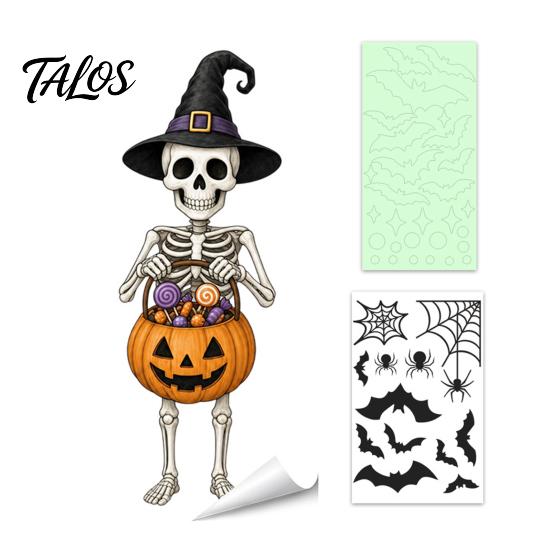 Talos Halloween Glow-in-the-Dark Window Cling, Spooky Ghost Skeleton Glass Sticker, Waterproof Static Decal for Holiday Party