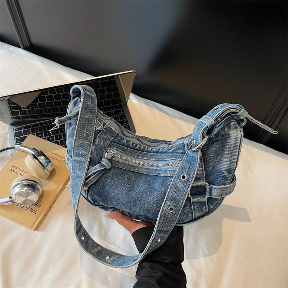 

Американский стиль Деним Сумка через плечо Ретро Повседневная Сумка-тоут Темпераментная Сумка Леди синий